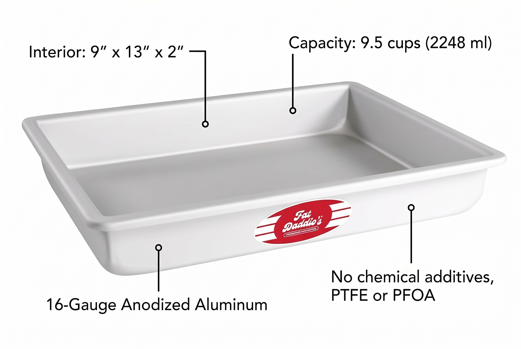 Fat Daddio's POB-9132 Sheet Cake Pan, 9 x 13 x 2 Inch, Silver