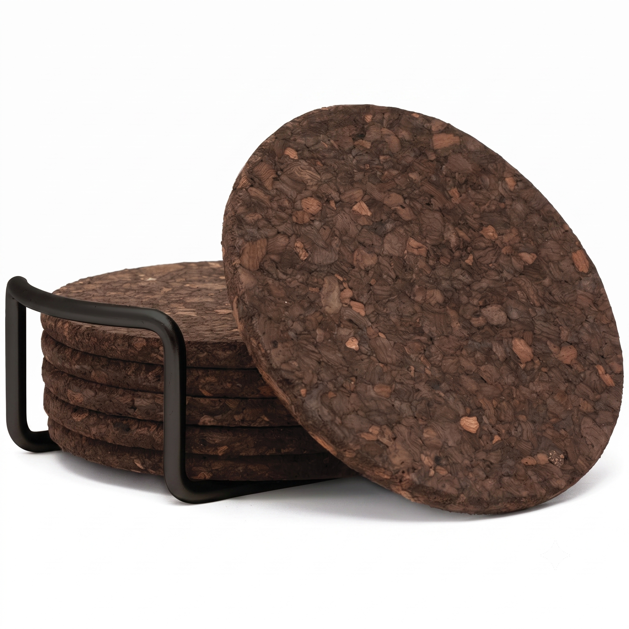 Thirstystone Set of 6 Thick Dark Cork Coasters in Attractive Black Coaster Holder 4.7" Round Durable Absorbent Easily Wipes Clean