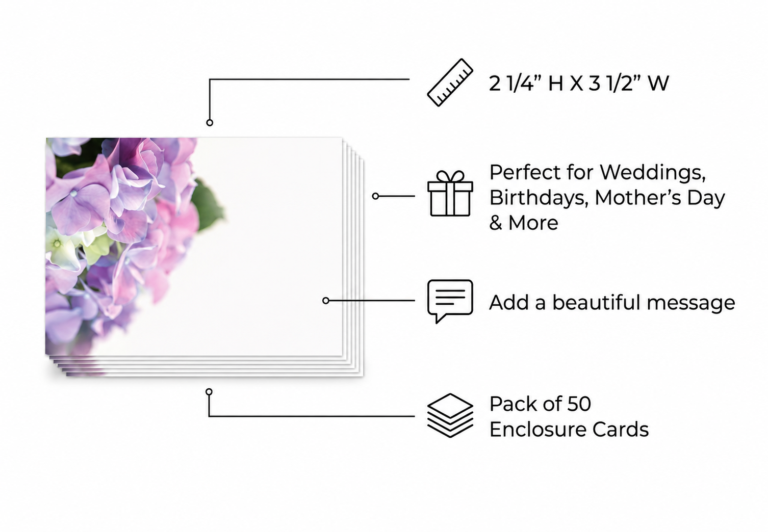Hydrangea Spring Floral Enclosure Cards, Pack of 50