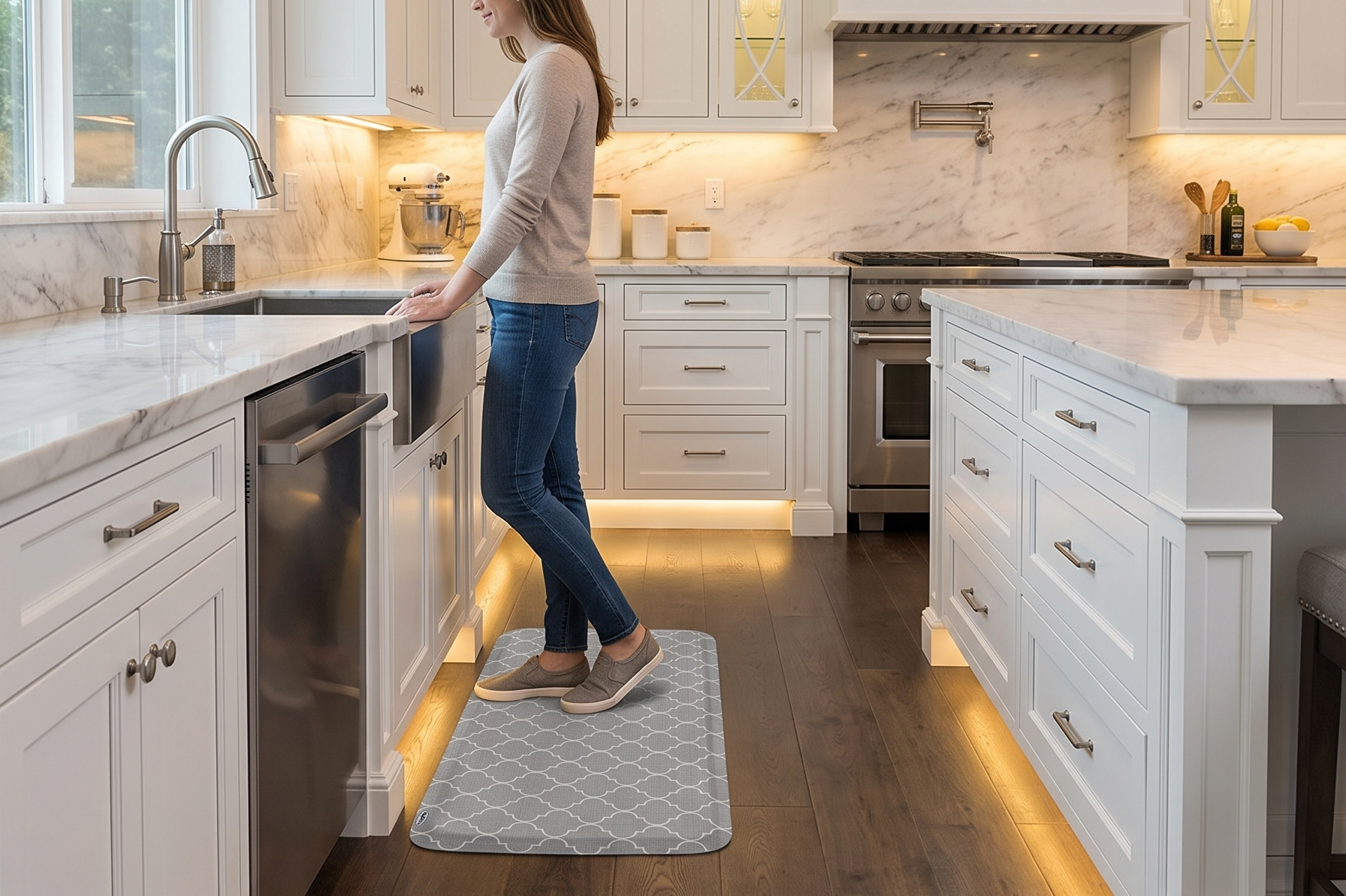 GelPro Elite Premier Anti-Fatigue Kitchen Comfort Floor Mat, 20x36", Trellis Classic Grey