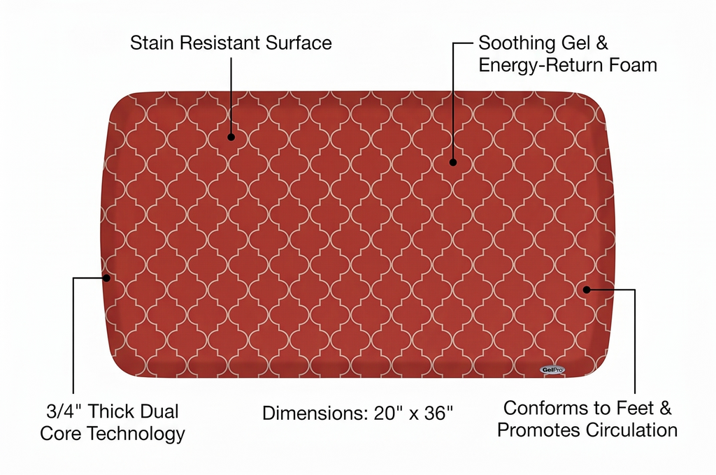 GelPro Elite Premier Anti-Fatigue Kitchen Comfort Floor Mat, 20x36", Trellis Red Chile Stain Resistant Surface with therapeutic gel and energy-return foam for health & wellness, Trellis Red Chile
