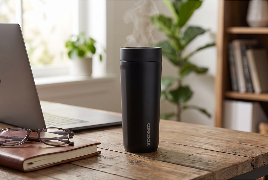 Corkcicle Commuter Cup Travel Mug - Insulated Coffee Mug with Lid - Keeps Drinks Cold 18 Hours - 360° Spill-Proof Sip Lid - Holiday Gift - Great for Gifting Warmth - 17 oz - Matte Black