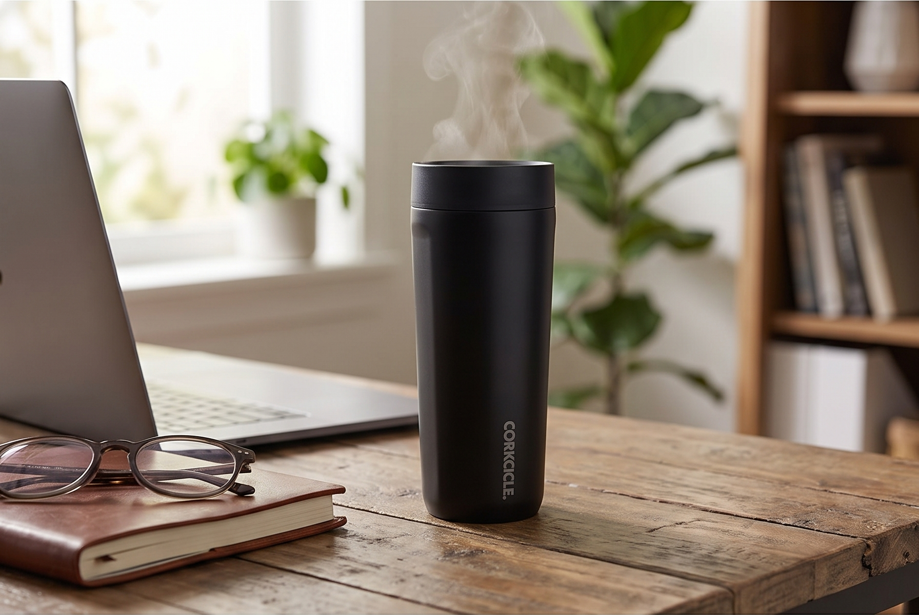 Corkcicle Commuter Cup Travel Mug - Insulated Coffee Mug with Lid - Keeps Drinks Cold 18 Hours - 360° Spill-Proof Sip Lid - Holiday Gift - Great for Gifting Warmth - 17 oz - Matte Black
