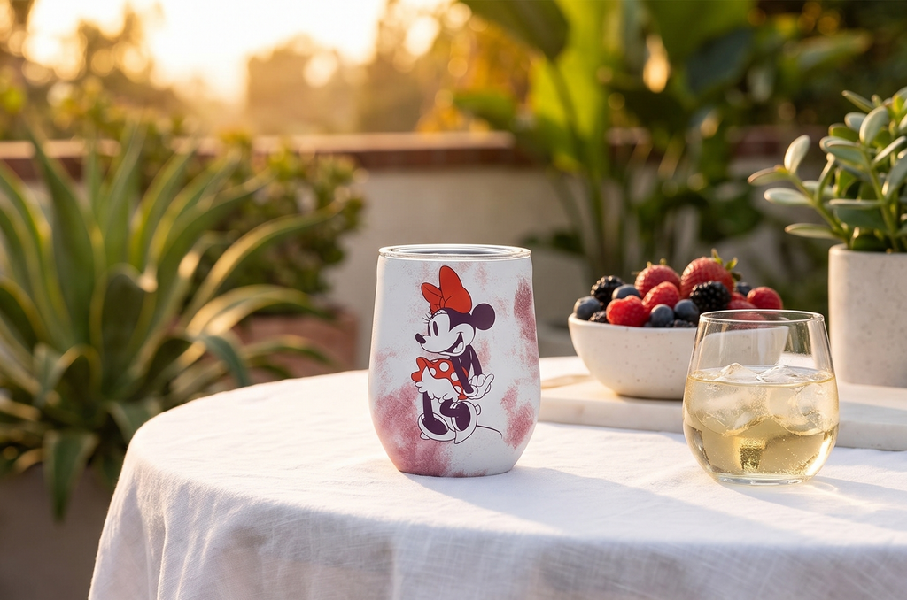 Corkcicle Stemless Insulated Wine Glass Tumbler - Beverages Cold 6 Hours & Hot 3 Hours - Stainless Steel - Easy-Grip - Summer Drinkware Gift - Keeps Drink Ice - 12 oz - Minnie Mouse Tie Dye