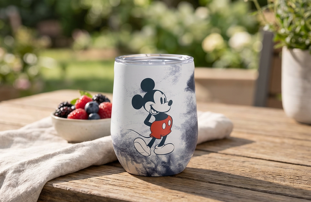Corkcicle Stemless Insulated Wine Glass Tumbler - Beverages Cold 6 & Hot 3 Hours - Stainless Steel - Easy-Grip - Summer Drinkware Gift - Keeps Drinks Ice - 12 oz - Mickey Tie Dye
