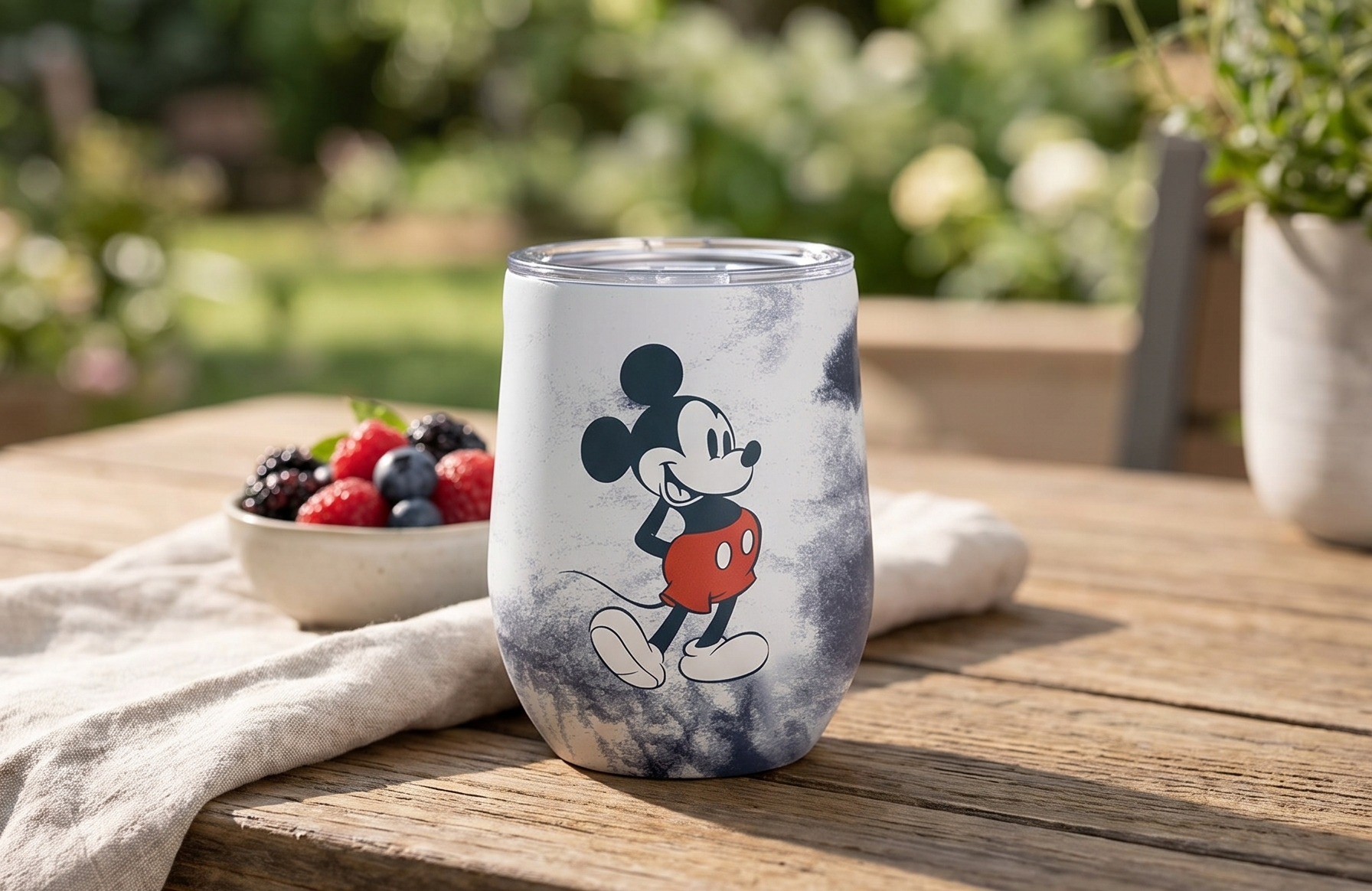Corkcicle Stemless Insulated Wine Glass Tumbler - Beverages Cold 6 & Hot 3 Hours - Stainless Steel - Easy-Grip - Summer Drinkware Gift - Keeps Drinks Ice - 12 oz - Mickey Tie Dye