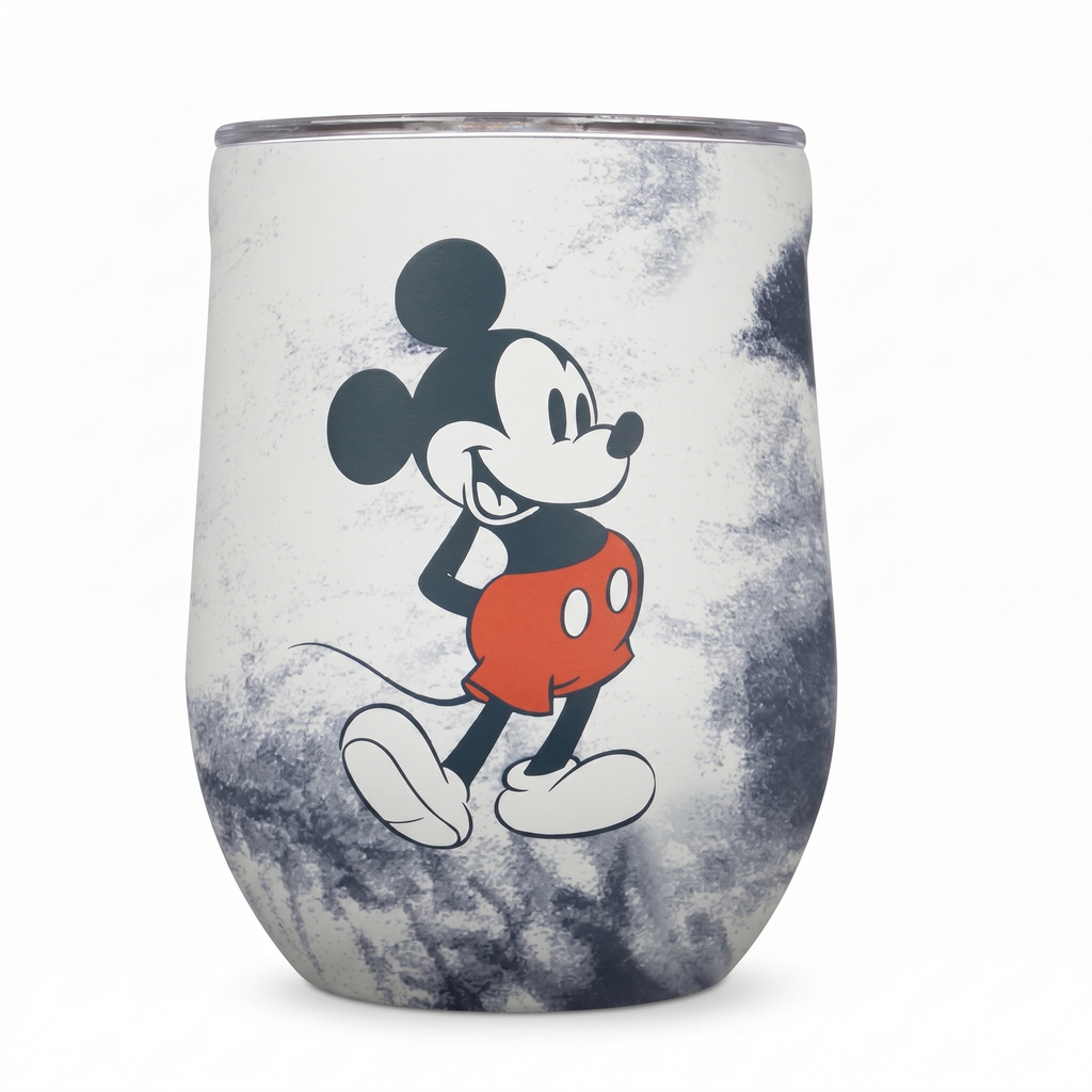Corkcicle Stemless Insulated Wine Glass Tumbler - Beverages Cold 6 & Hot 3 Hours - Stainless Steel - Easy-Grip - Summer Drinkware Gift - Keeps Drinks Ice - 12 oz - Mickey Tie Dye