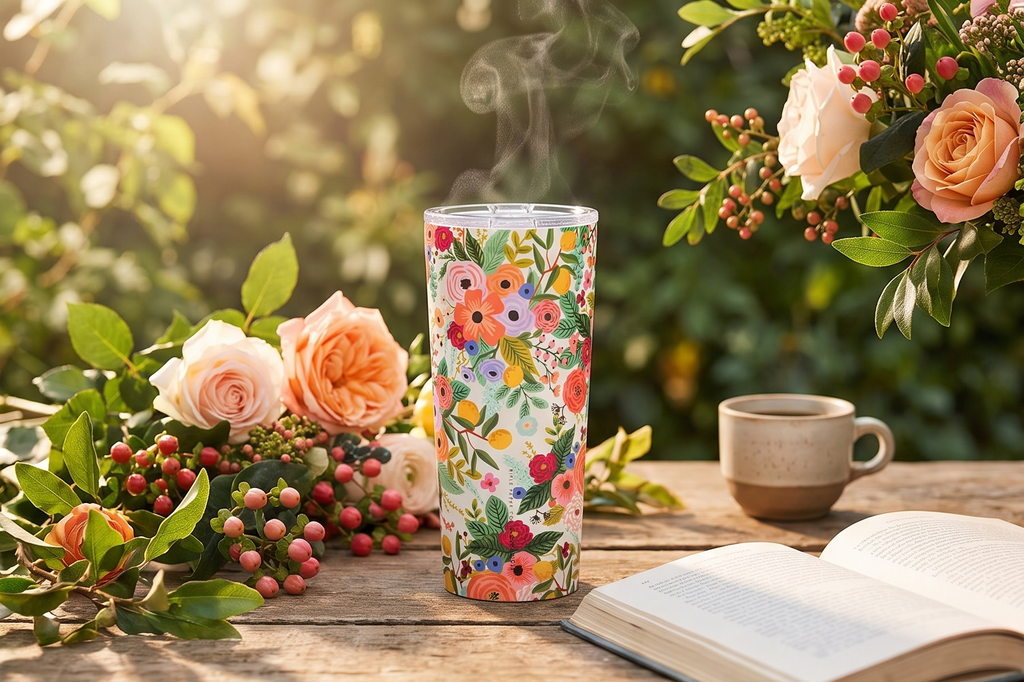 Corkcicle x Rifle Paper Co. Classic Insulated Coffee Mug - Keeps Drinks Cold 9 Hours - Triple-Insulated - Gift for Mom - Great for Mother's Day or Christmas - 24 oz - Garden Party Cream