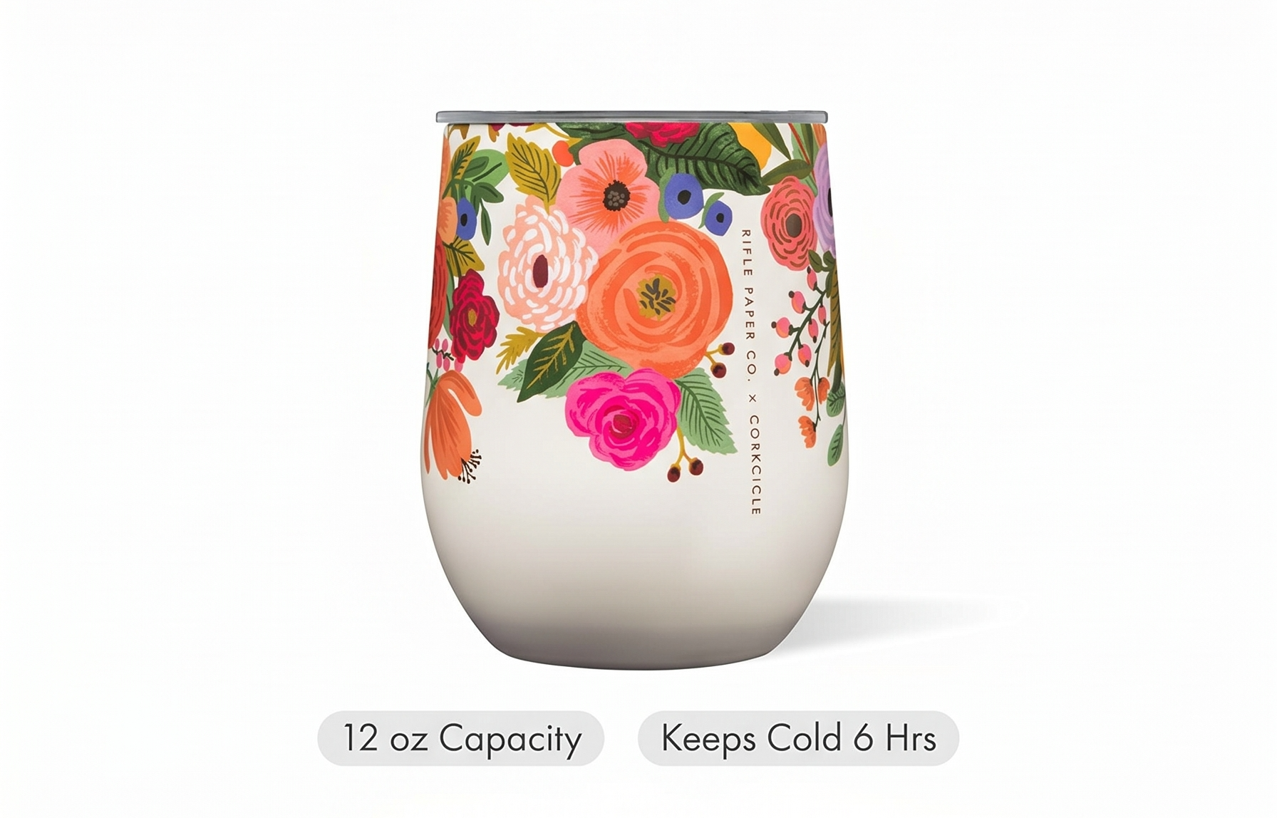 Corkcicle Stemless Insulated Wine Glass Tumbler - Keeps Beverages Cold 6 Hrs Hot 3 Hrs - Stainless Steel - Easy-Grip - Summer Drinkware Gift - Keeps Drinks Ice Cold - 12 oz - Garden Party