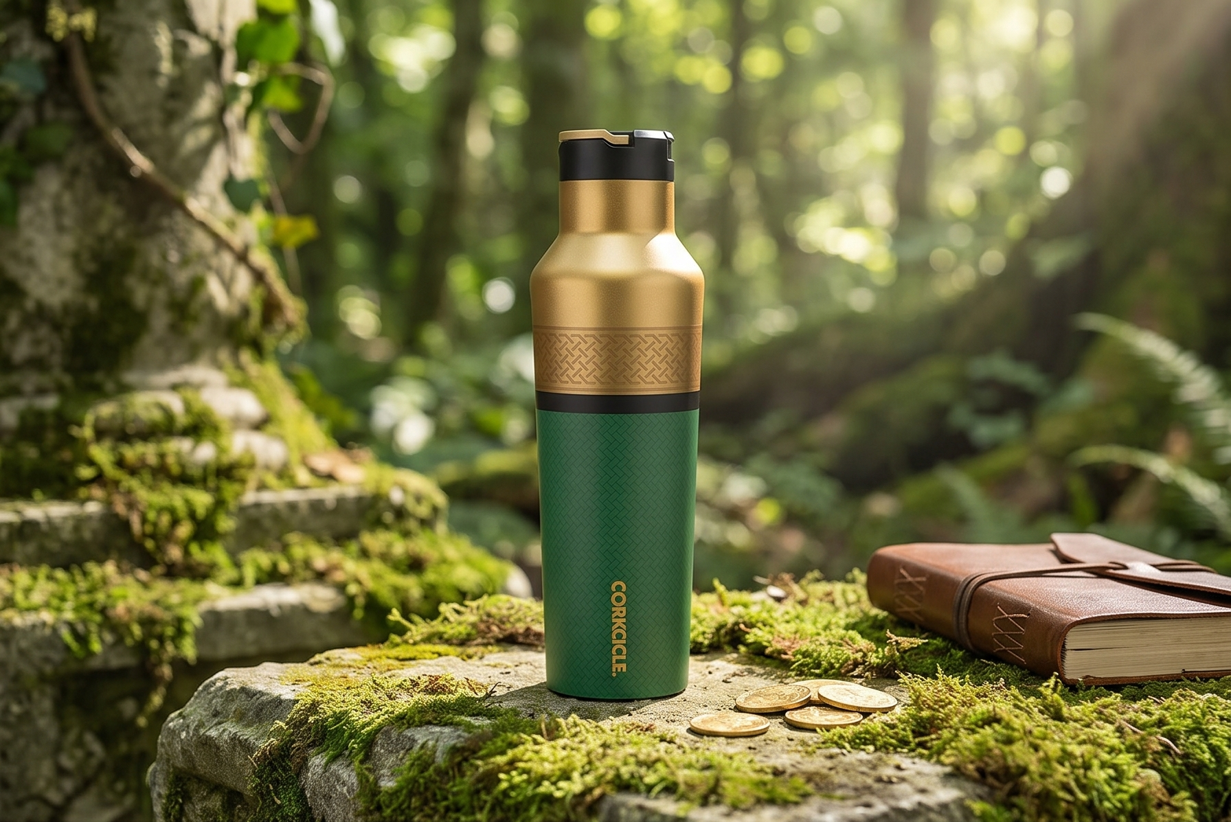 Corkcicle Marvel Sport Canteen - Triple-Insulated Stainless Steel Water Bottle - Straw Cap & Folding Metal Handle - Summer Drinkware Gift - Keeps Drinks Ice Cold - Loki - 20 oz