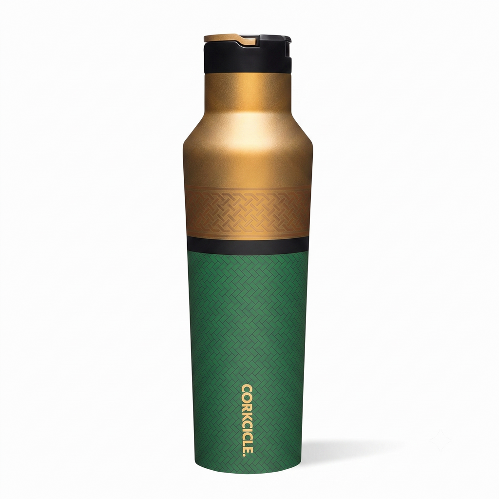 Corkcicle Marvel Sport Canteen - Triple-Insulated Stainless Steel Water Bottle - Straw Cap & Folding Metal Handle - Summer Drinkware Gift - Keeps Drinks Ice Cold - Loki - 20 oz