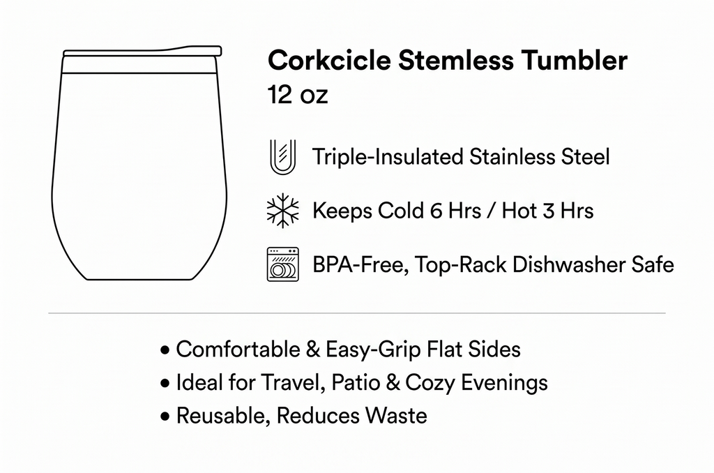 Corkcicle Stemless Insulated Wine Glass Tumbler - Beverages Cold 6 & Hot 3 Hours - Stainless Steel - Easy-Grip - Summer Drinkware Gift - Keeps Drinks Ice - 12 oz - Princess Belle