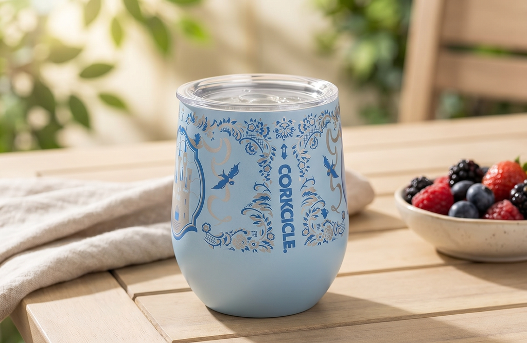 Corkcicle Stemless Insulated Wine Glass Tumbler - Beverages Cold 6 Hours & Hot 3 Hours - Stainless Steel - Easy-Grip - Summer Drinkware Gift - Keeps Drinks Ice - 12 oz - Princess Cinderella