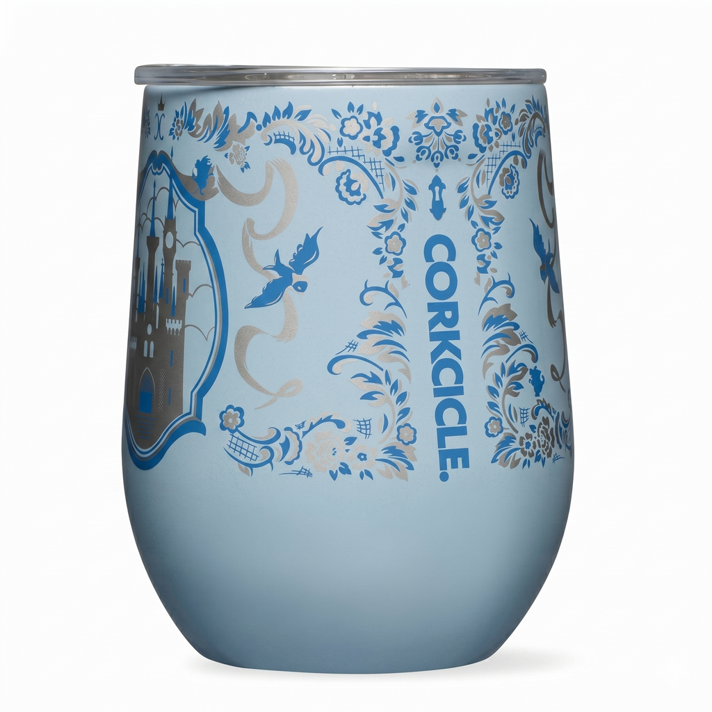 Corkcicle Stemless Insulated Wine Glass Tumbler - Beverages Cold 6 Hours & Hot 3 Hours - Stainless Steel - Easy-Grip - Summer Drinkware Gift - Keeps Drinks Ice - 12 oz - Princess Cinderella