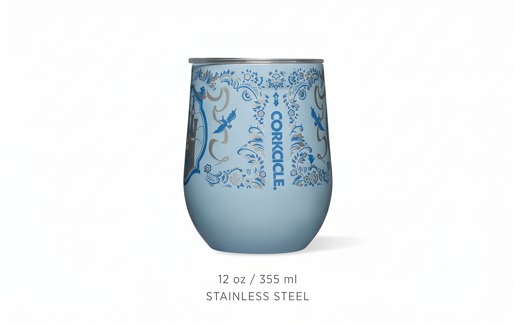 Corkcicle Stemless Insulated Wine Glass Tumbler - Beverages Cold 6 Hours & Hot 3 Hours - Stainless Steel - Easy-Grip - Summer Drinkware Gift - Keeps Drinks Ice - 12 oz - Princess Cinderella