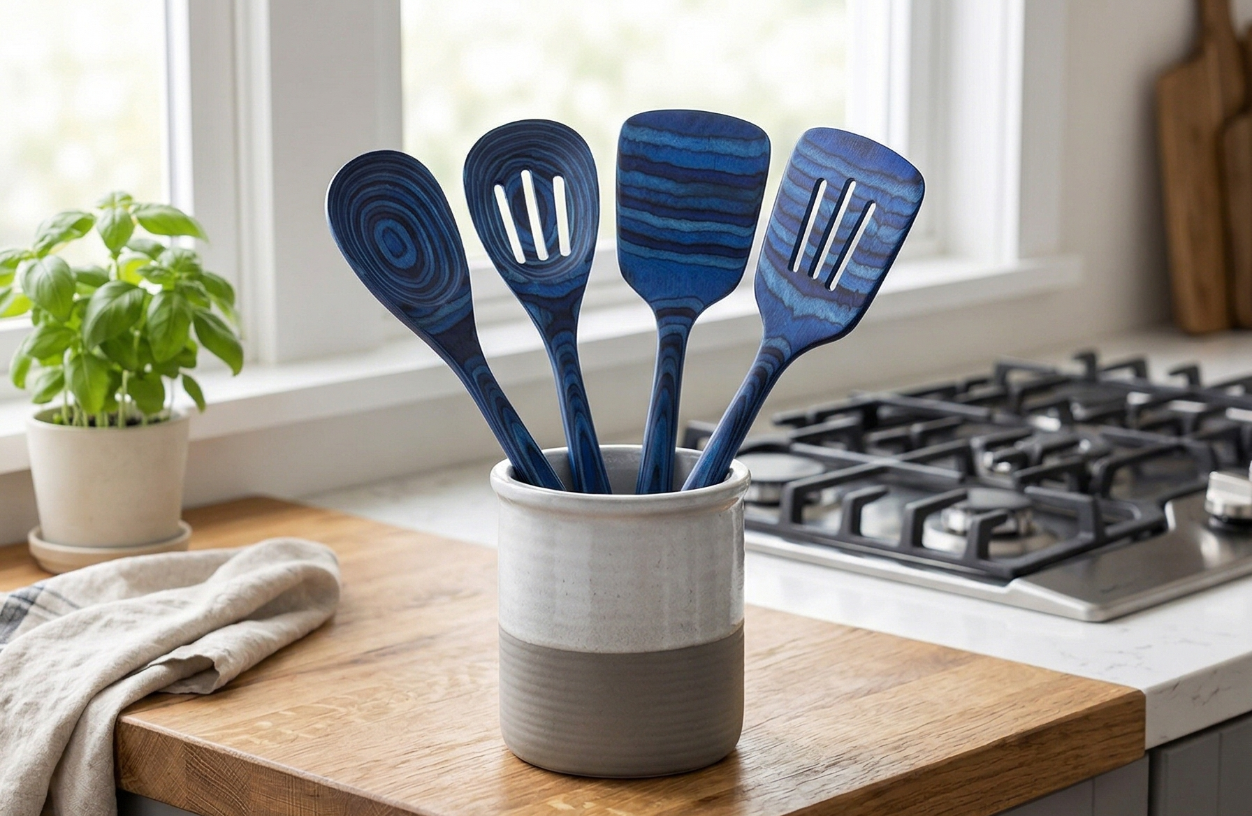 Totally Bamboo Baltique Malta Collection 4 Piece Cooking Utensil Set, Safe for Nonstick