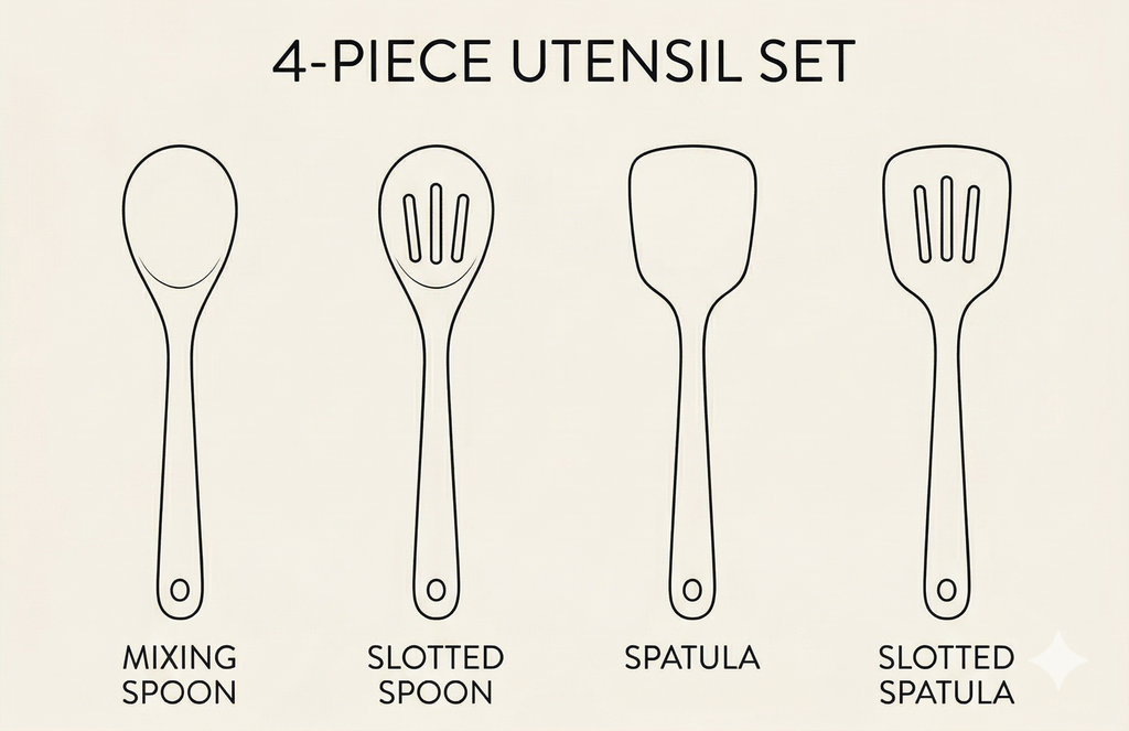 Totally Bamboo Baltique Malta Collection 4 Piece Cooking Utensil Set, Safe for Nonstick