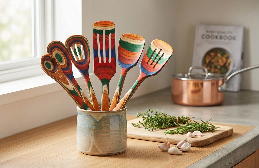Totally Bamboo Baltique Marrakesh Collection 7 Piece Cooking Utensil Set, Safe for Nonstick
