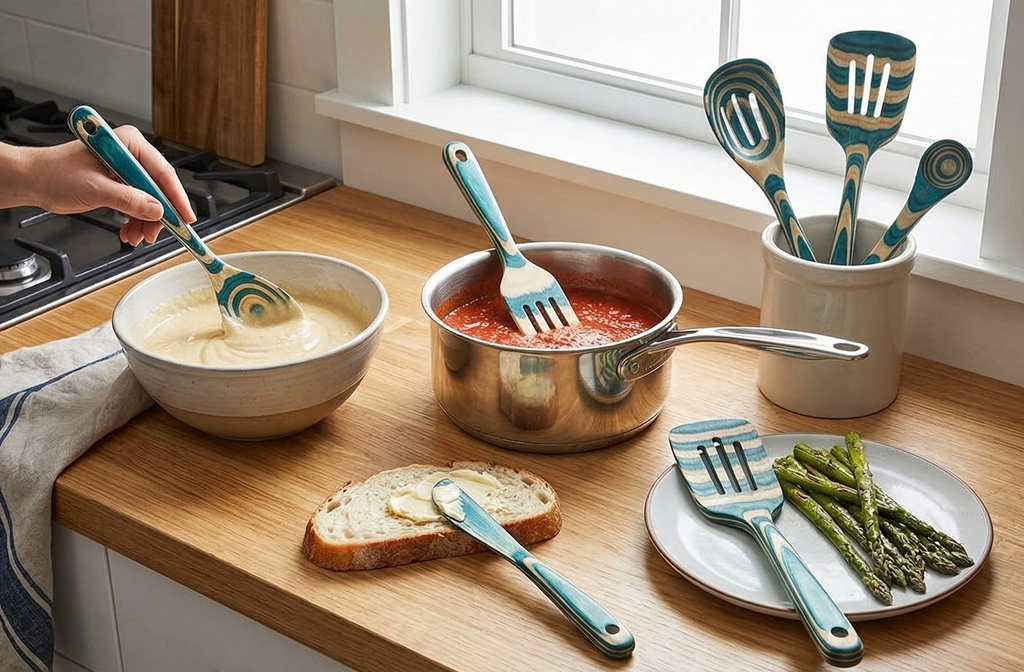 Totally Bamboo Baltique Mykonos Collection 7 Piece Cooking Utensil Set, Safe for Nonstick