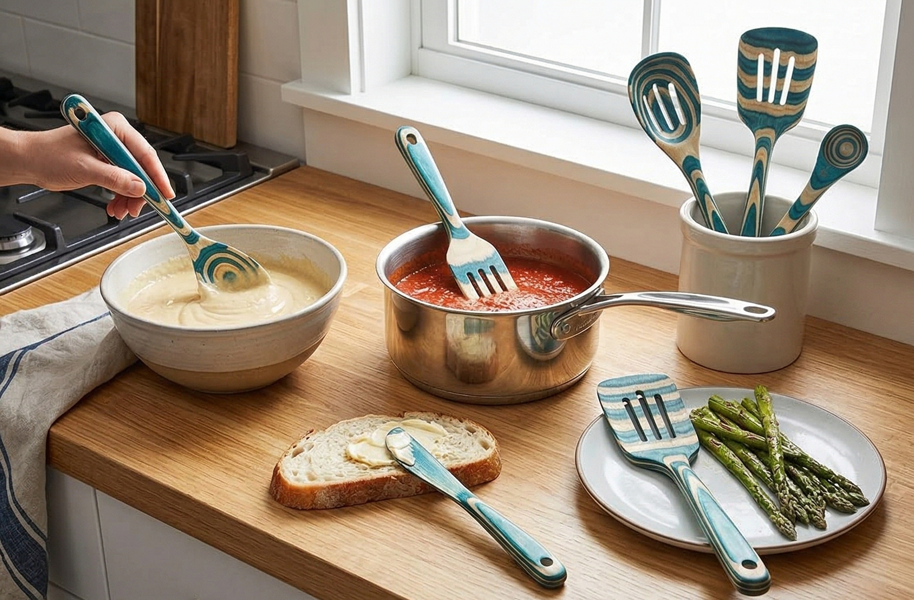 Totally Bamboo Baltique Mykonos Collection 7 Piece Cooking Utensil Set, Safe for Nonstick