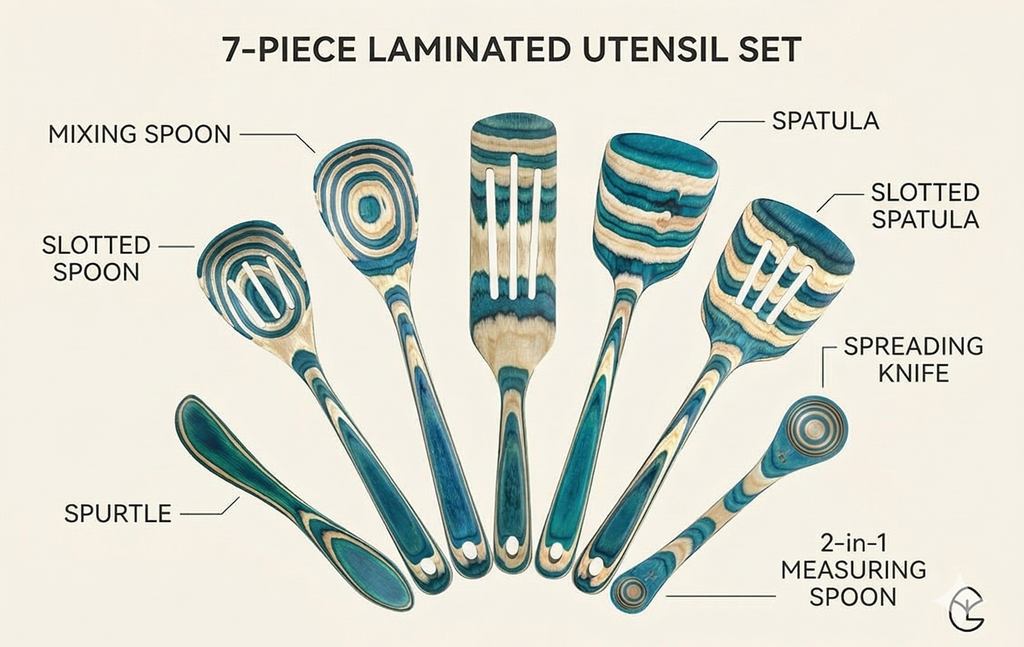 Totally Bamboo Baltique Mykonos Collection 7 Piece Cooking Utensil Set, Safe for Nonstick