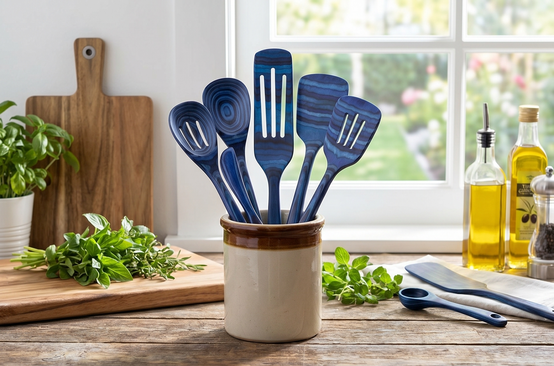 Totally Bamboo Baltique Malta Collection 7 Piece Cooking Utensil Set, Safe for Nonstick