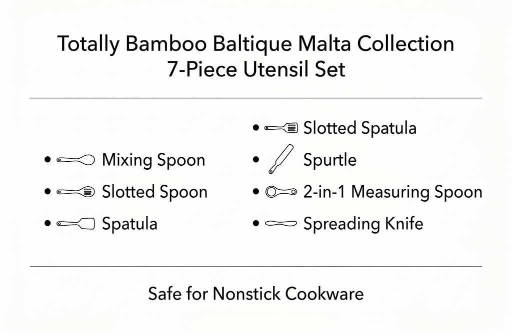 Totally Bamboo Baltique Malta Collection 7 Piece Cooking Utensil Set, Safe for Nonstick