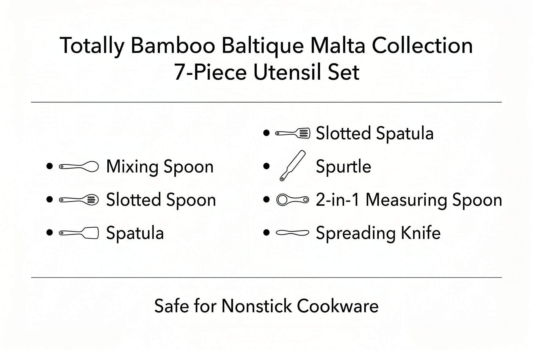 Totally Bamboo Baltique Malta Collection 7 Piece Cooking Utensil Set, Safe for Nonstick