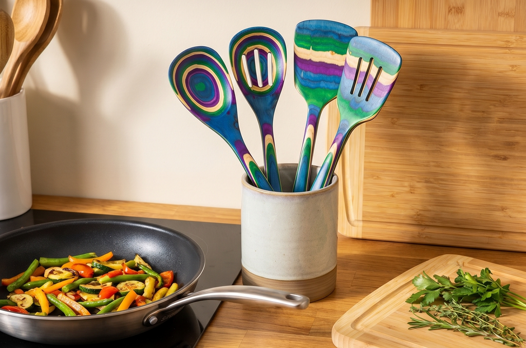 Totally Bamboo Baltique Mumbai Collection 4 Piece Cooking Utensil Set, Safe for Nonstick