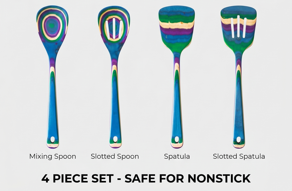 Totally Bamboo Baltique Mumbai Collection 4 Piece Cooking Utensil Set, Safe for Nonstick