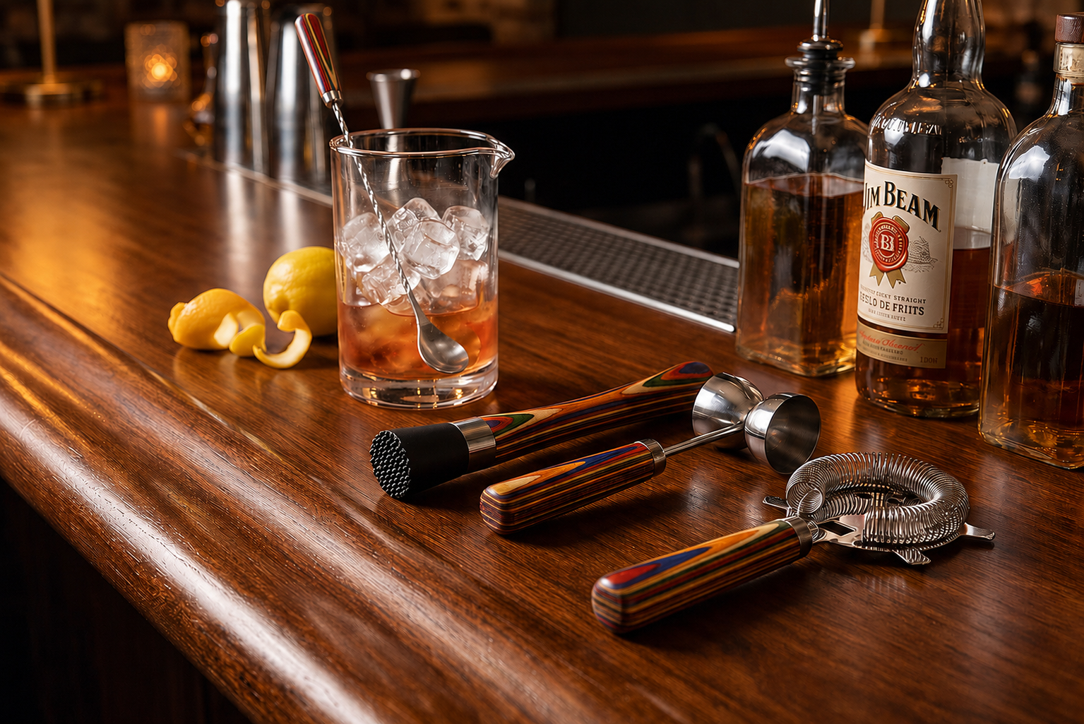 Totally Bamboo Baltique Marrakesh 4 Piece Bartender Kit, Bartending Gift Set with Essential Bar Accessory Tools, Includes Muddler, Double Sided Jigger, Hawthorne Cocktail Strainer and Bar Spoon