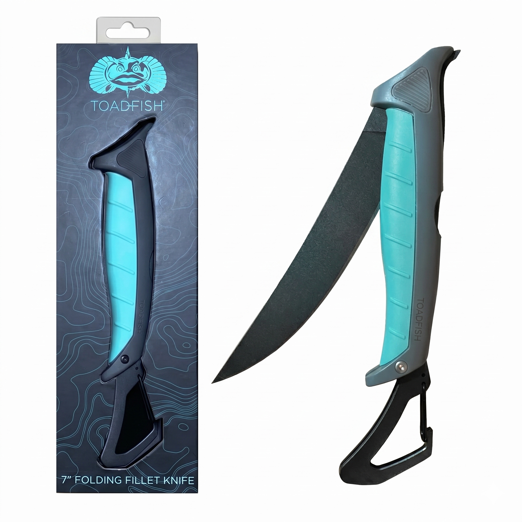 Toadfish Stowaway Fillet Knife, 8.5'' Razor Sharp Stainless-Steel Blade, Built-In Carabiner and Sheath, Non-Slip Handle