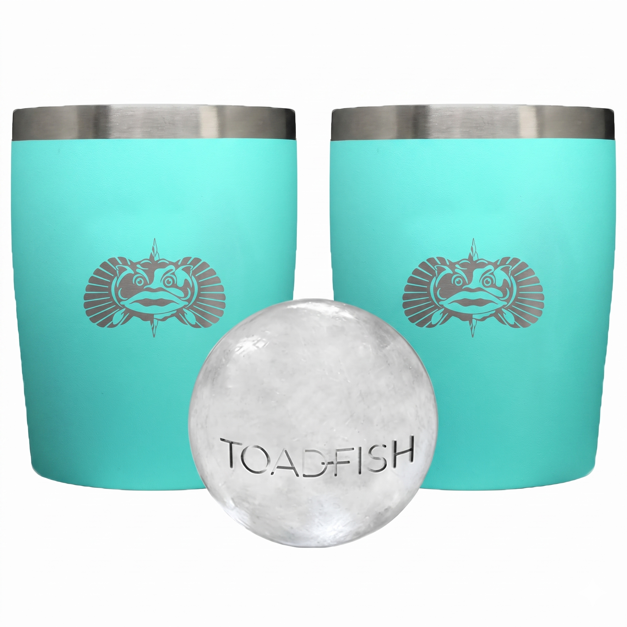 Toadfish Non-tipping 10oz Double Wall Insulated Stainless Steel Rocks Tumbler 2-Pack Gift Set w/Ice Ball Tray & Easy Slide Lid - Teal