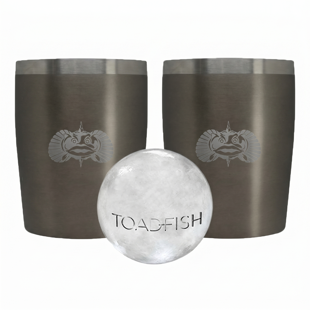 Toadfish Non-tipping 10oz Double Wall Insulated Stainless Steel Rocks Tumbler 2-Pack Gift Set w/Ice Ball Tray & Easy Slide Lid - Graphite