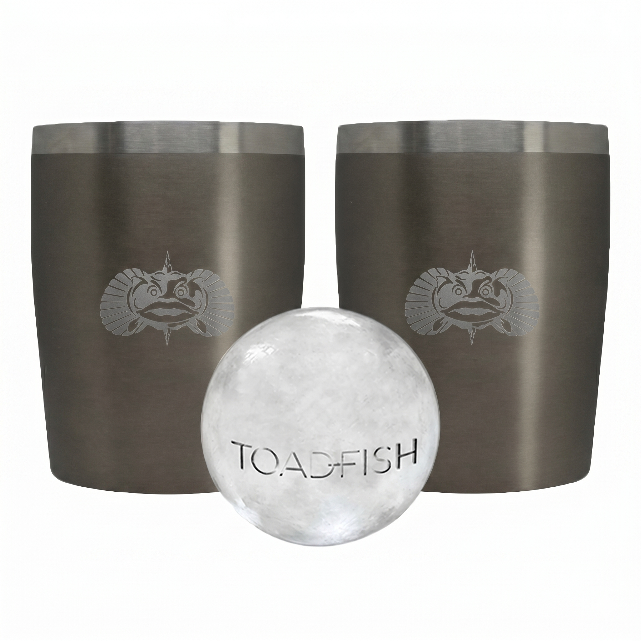 Toadfish Non-tipping 10oz Double Wall Insulated Stainless Steel Rocks Tumbler 2-Pack Gift Set w/Ice Ball Tray & Easy Slide Lid - Graphite