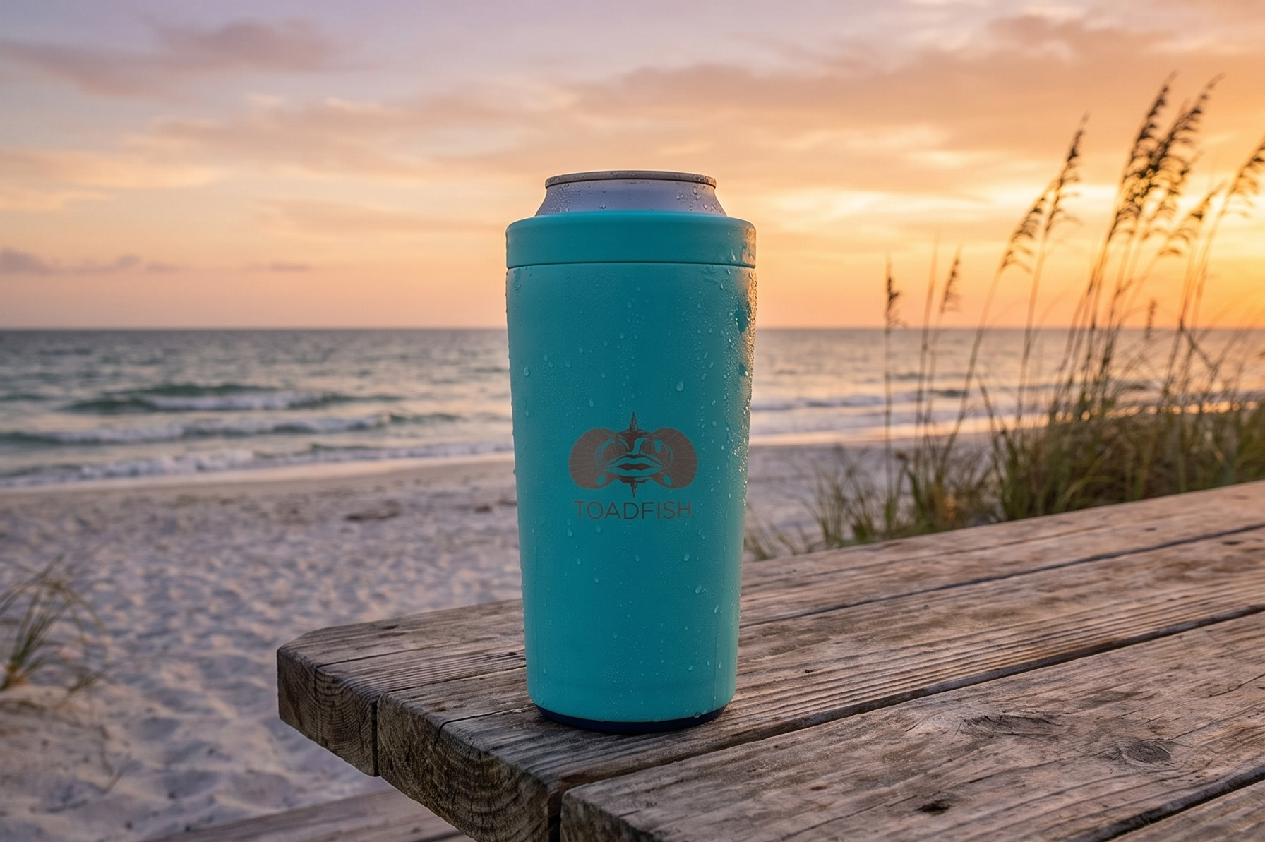 Toadfish Universal Can Cooler 2.0 - Fits, 12oz cans, bottles, Slim cans, and more - Non-tipping Suction Cup Technology - Stainless Steel Double Wall Vaccum Insulation (Teal)