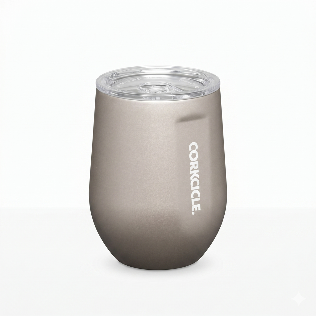 Corkcicle Pure Taste Stemless Insulated Wine Glass Tumbler - Keeps Beverages Cold 6 Hours & Hot 3 Hours - Stainless Steel - Easy-Grip - Summer Drinkware Gift - 12 oz - Latte/Oat Milk