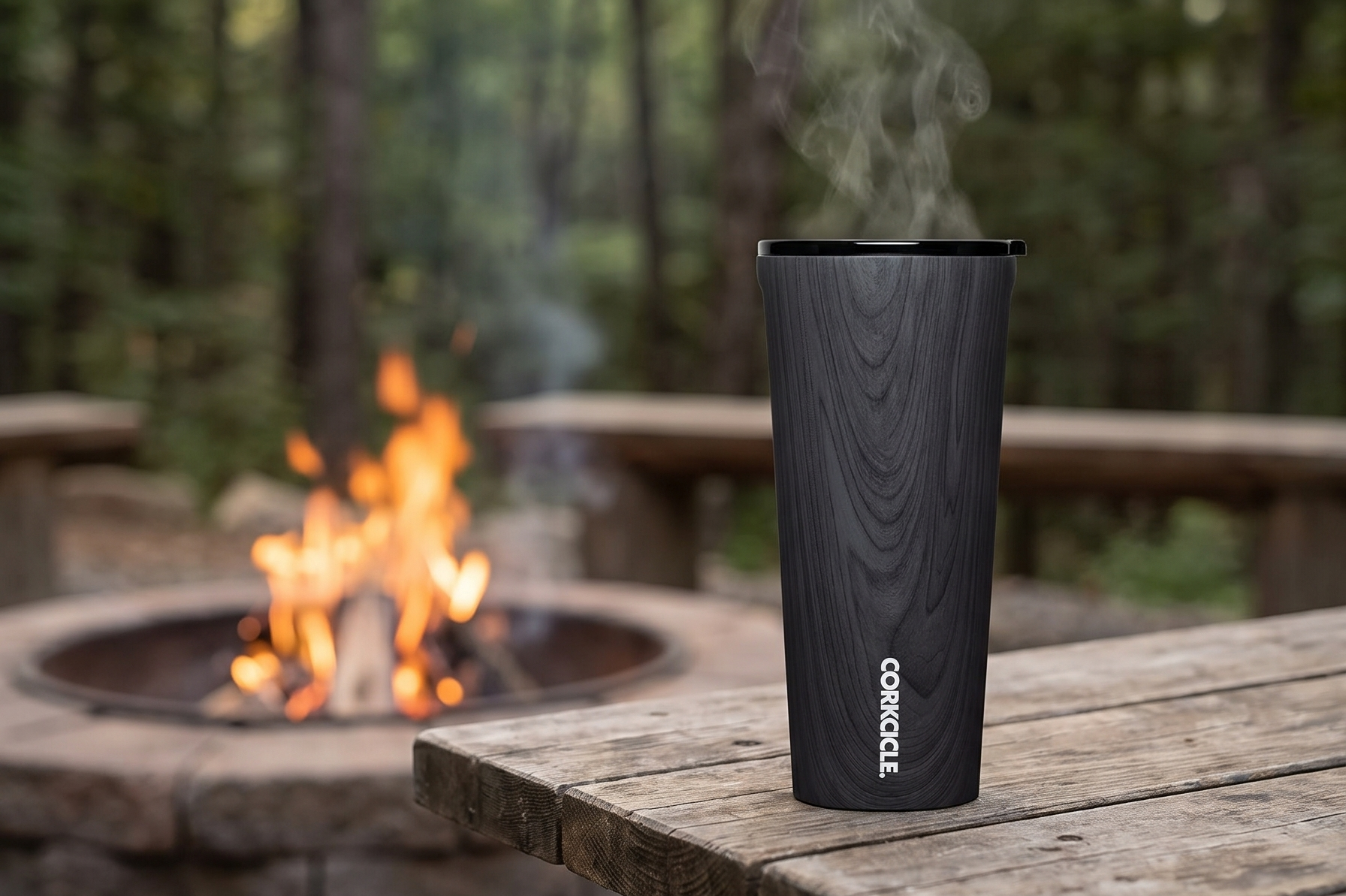 Corkcicle Classic Tumbler - Insulated Stainless Steel Travel Cup - Cold & Hot Drinks - Reusable - Durable - Spill Proof Lid - Non-Slip Silicone Base - Easy Grip - BPA Free - 24 oz - Burnt Wood