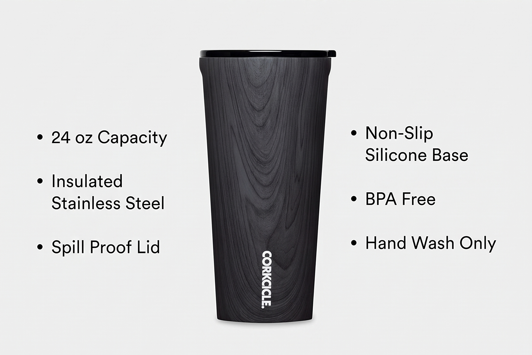 Corkcicle Classic Tumbler - Insulated Stainless Steel Travel Cup - Cold & Hot Drinks - Reusable - Durable - Spill Proof Lid - Non-Slip Silicone Base - Easy Grip - BPA Free - 24 oz - Burnt Wood