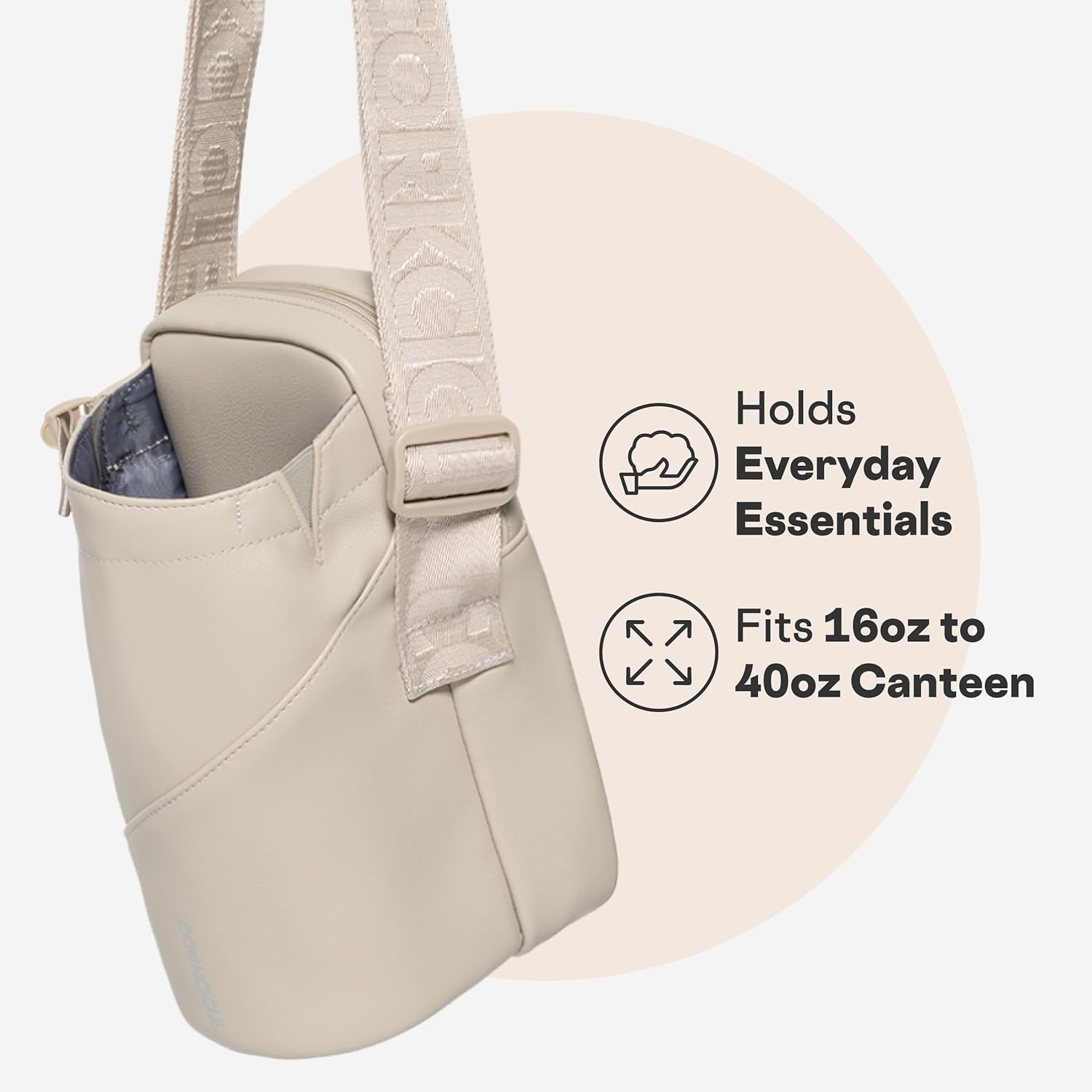 Corkcicle Crossbody Water Bottle Sling Bag - Adjustable Strap - Padded Interior Pocket - Fits 16 oz to 40 oz Tumblers - Summer Drinkware Gift - Latte
