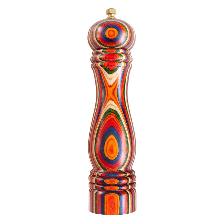 Baltique Marrakesh Wooden Pepper Grinder, Colorful Wood Pepper Mill with Adjustable Stainless Steel Grinding Mechanism, Refillable Manual Mill for Kitchen and Table Use, 8-Inch