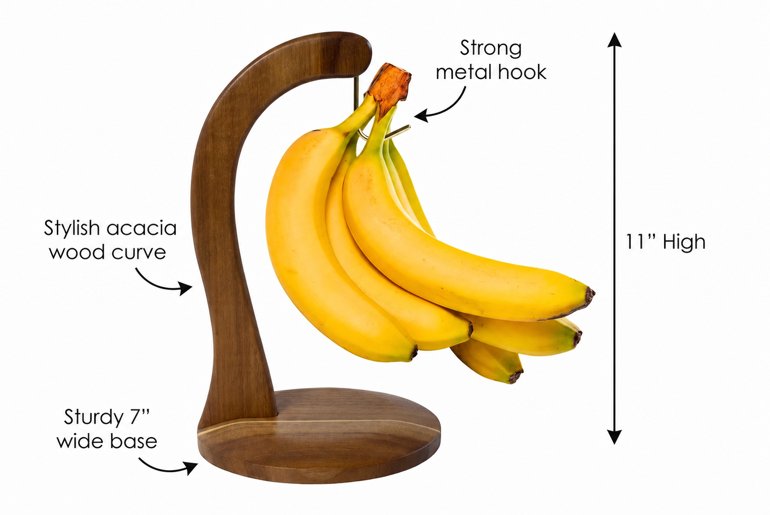 Totally Bamboo Rock & Branch Acacia Wood Banana Holder, Wooden Banana Hanger Stand with Metal Hook