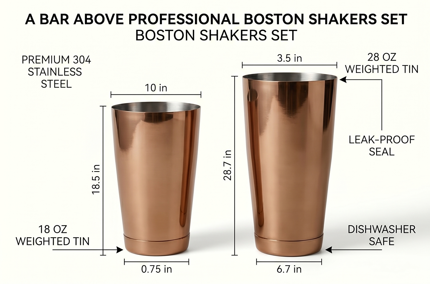 A Bar Above Professional Boston Shakers Set 18 oz Weighted Stainless Steel Cocktail Shaker Set for Bartenders, Premium 304 Steel Bar Shaker, Essential Bartending Tools for Mixing Drinks