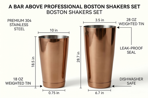 A Bar Above Professional Boston Shakers Set 18 oz Weighted Stainless Steel Cocktail Shaker Set for Bartenders, Premium 304 Steel Bar Shaker, Essential Bartending Tools for Mixing Drinks