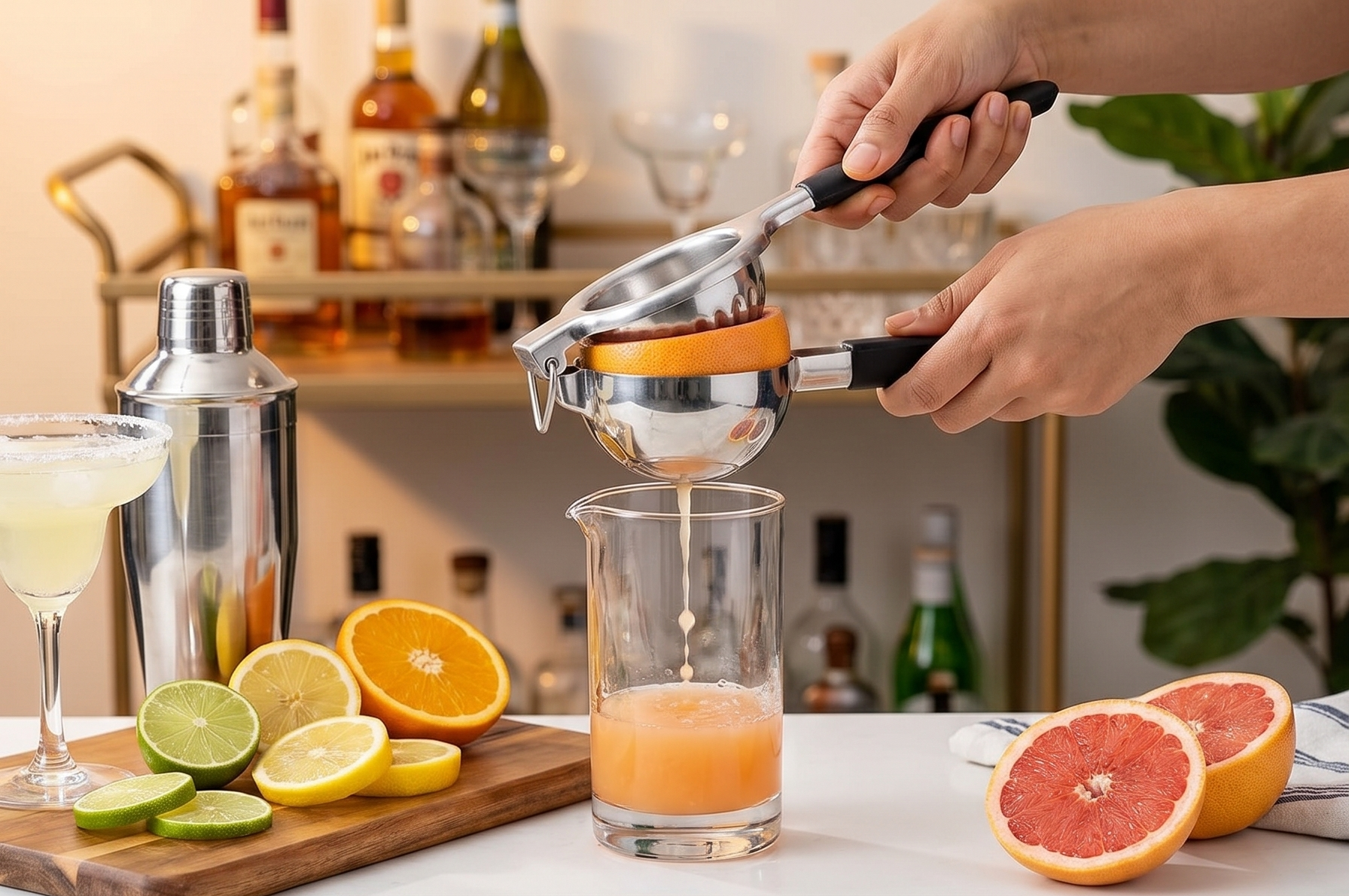 A Bar Above Hand Juicer, Hand Press Juicer For Cocktails, Heavy Duty Stainless Steel, Lemon Squeezer, Grapefruit Juicer Bowl, Dishwasher Safe Juice Press, Citrus Squeezer, Home Bars, Silver
