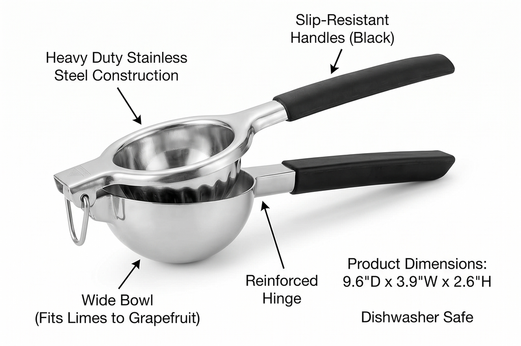 A Bar Above Hand Juicer, Hand Press Juicer For Cocktails, Heavy Duty Stainless Steel, Lemon Squeezer, Grapefruit Juicer Bowl, Dishwasher Safe Juice Press, Citrus Squeezer, Home Bars, Silver
