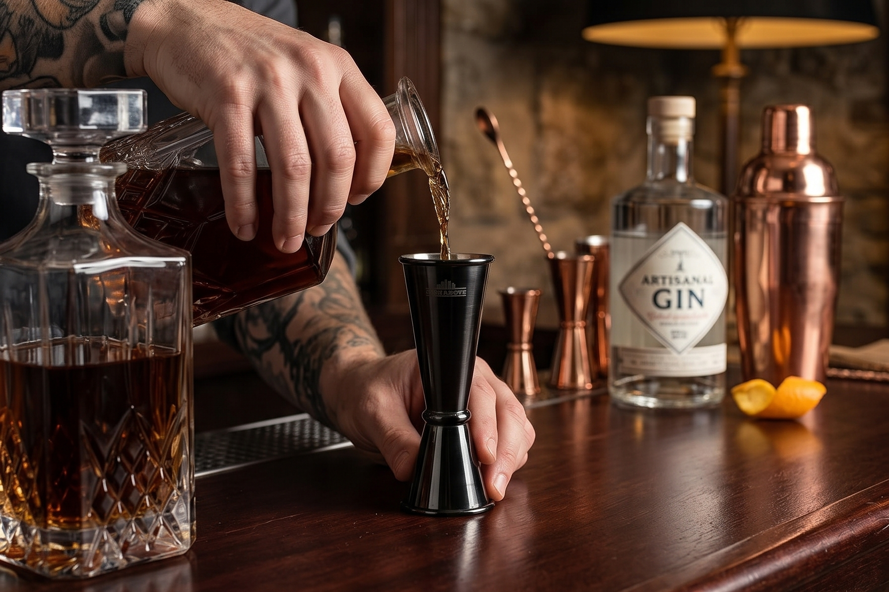 A Bar Above Premium Japanese Jigger, with 8 Measurements Inside, Professional and Heavy-Duty, 304 Stainless Steel Cocktail Double Jiggers, for Bartending, 1 Jigger, Black