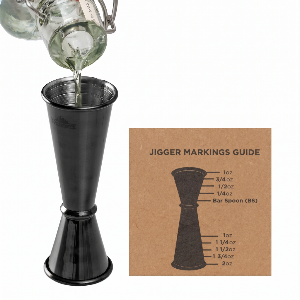 A Bar Above Premium Japanese Jigger, with 8 Measurements Inside, Professional and Heavy-Duty, 304 Stainless Steel Cocktail Double Jiggers, for Bartending, 1 Jigger, Black
