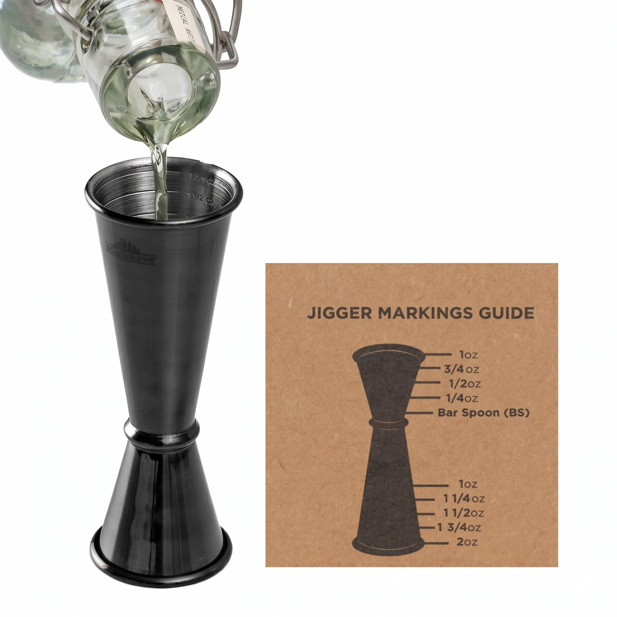 A Bar Above Premium Japanese Jigger, with 8 Measurements Inside, Professional and Heavy-Duty, 304 Stainless Steel Cocktail Double Jiggers, for Bartending, 1 Jigger, Black
