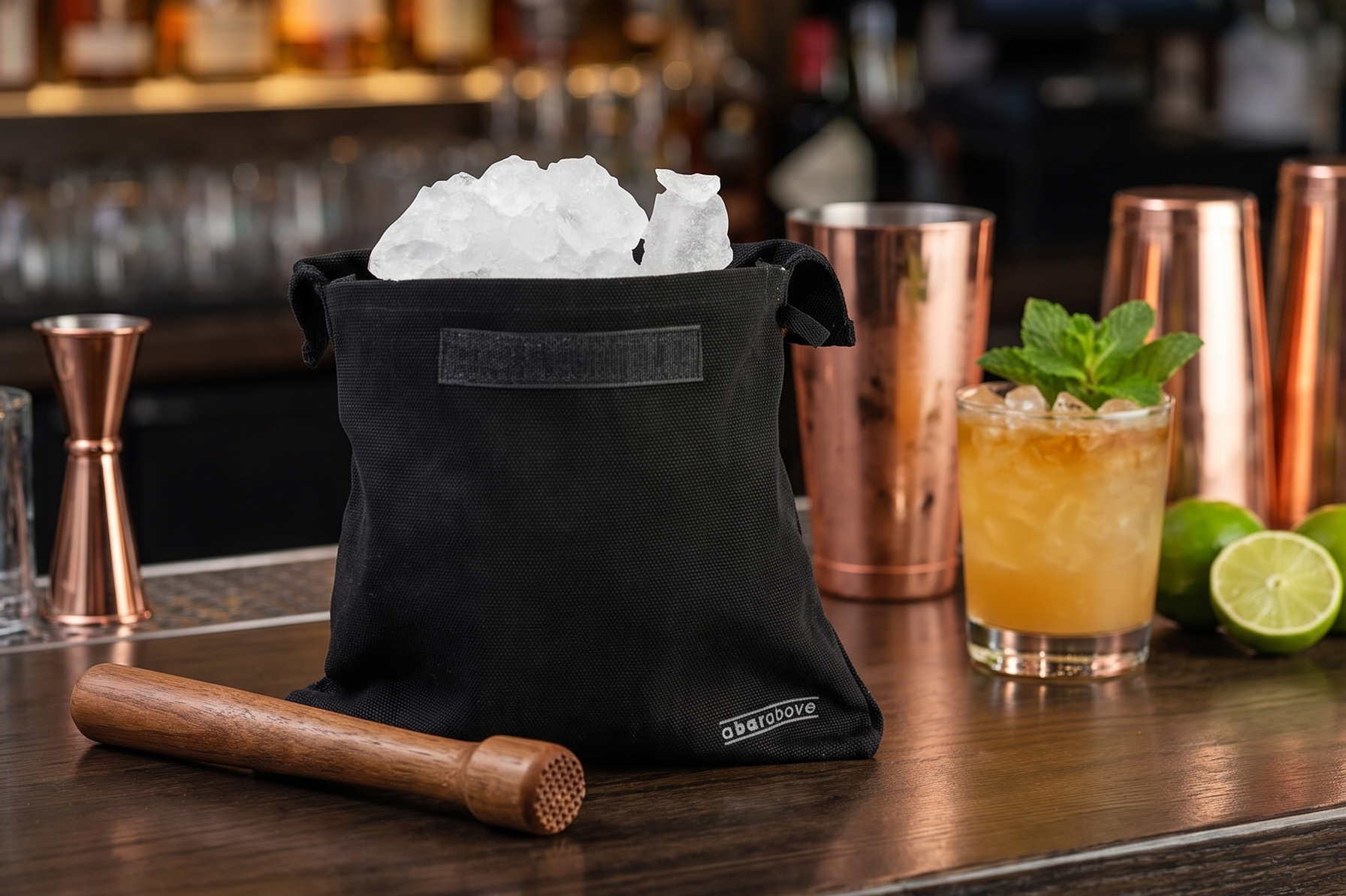 A Bar Above Premium Lewis Bag, Reusable Black Ice Bag, for Crushed Ice, Professional Grade Canvas with Flap, Creates Perfect Crushed Ice, for Cocktails, Mai Tais, and More, XL, 15.5" x 12"